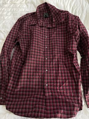 Jos. A. Bank Men's Burgundy Plaid Button-Down Shirt